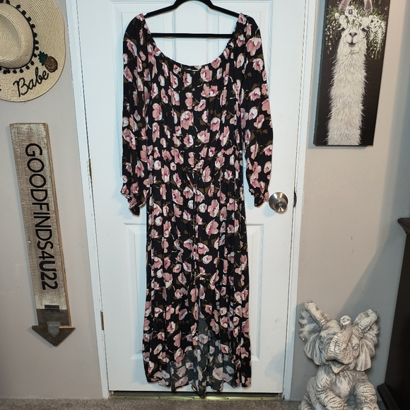 Just Found Black Floral High-low Maxi Dress 3X Long Sleeves - Picture 1 of 8